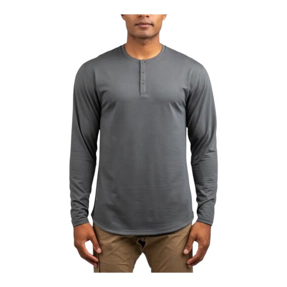 BYLT Basics Drop Cut Long Sleeve Henley Shirt in Gray Minimalist Men's Large - Picture 1 of 9